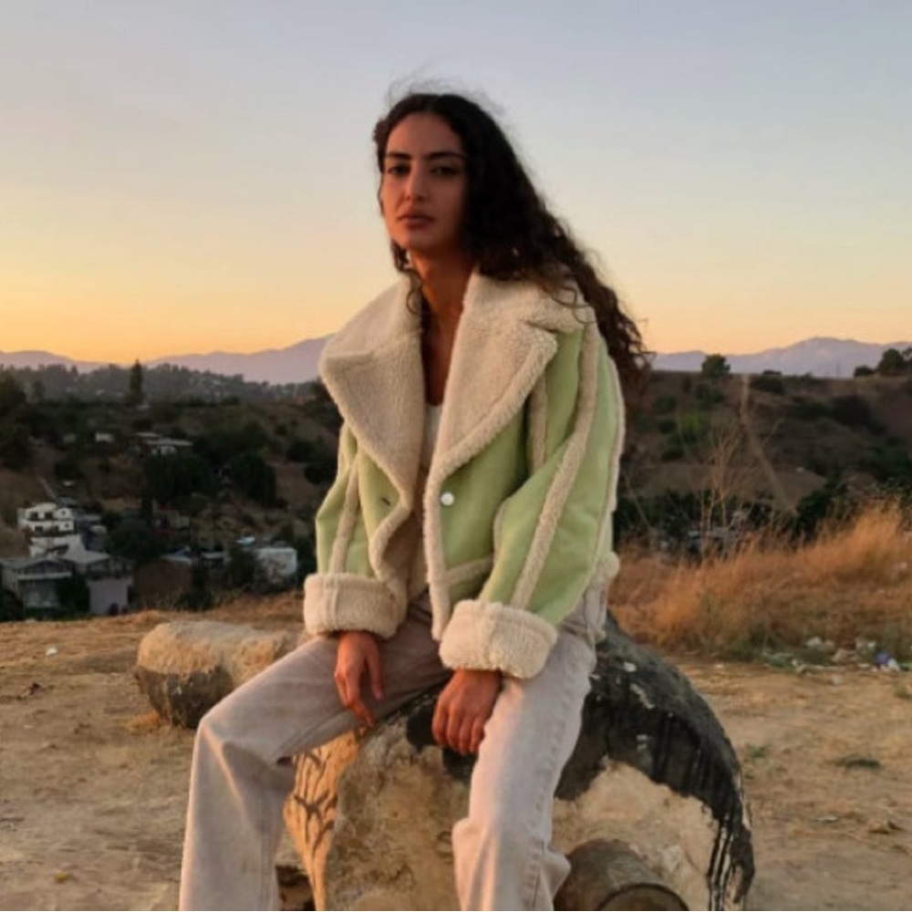 Urban Outfitters Green Teddy Jacket Plush Oversized Fit